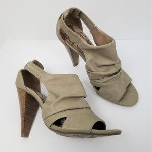 UNLISTED Gray/Tan Faux Leather Peep Pumps / Heels